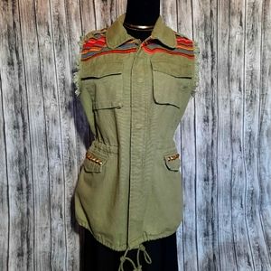GB Edgy Cotton Canvas Military Green Serape Punk Country Vest